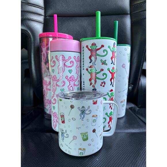ROLLER RABBIT X STARBUCKS Tumbler Mug Christmas Full Set of 5 NEW - Picture 2 of 4